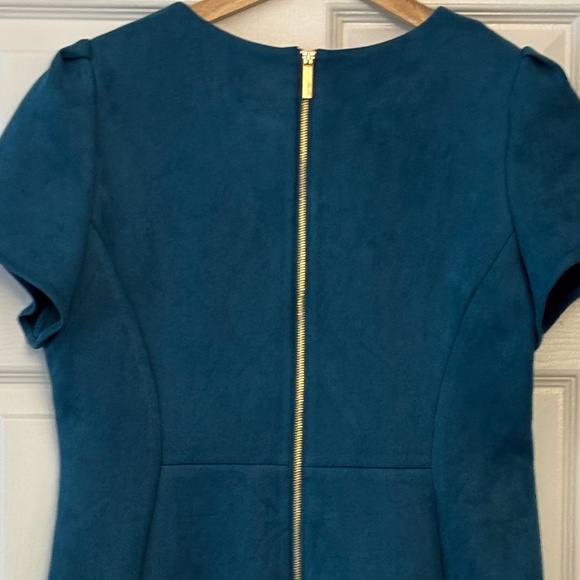 Calvin Klein Faux Suede Tulip Sleeve Sheath Dress - Teal Size 14 - Picture 7 of 10